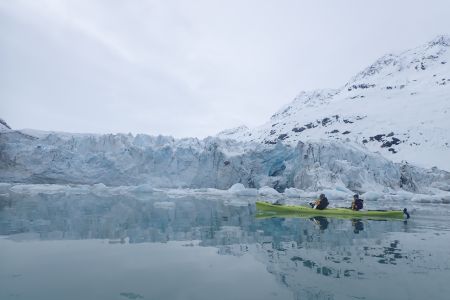 Kayaking up to Lamplugh glacier